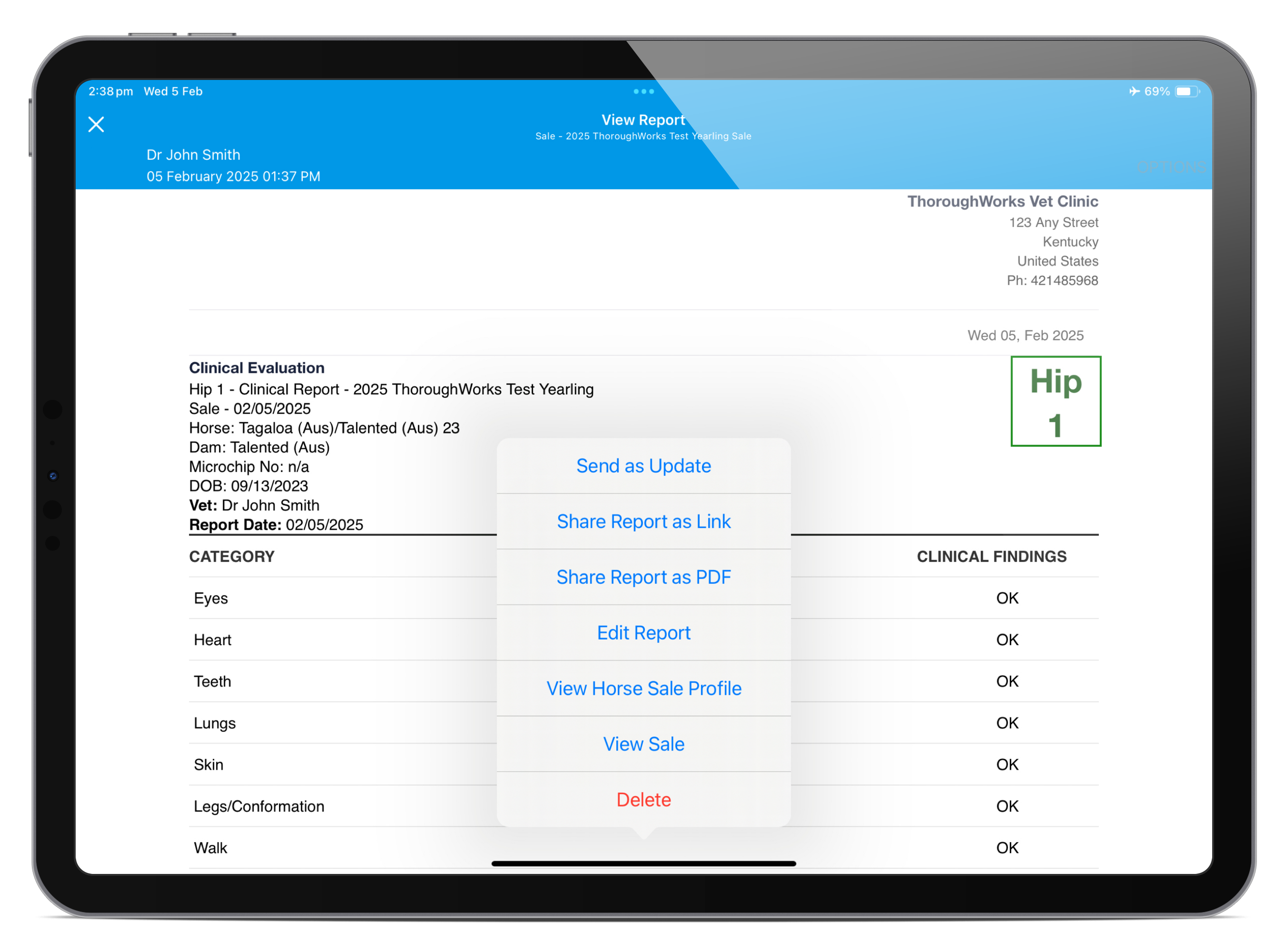Vet - Send clinical report